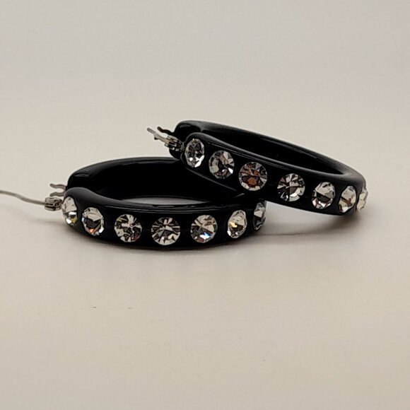 chunky black Lucite Acrylic wide1.5 Hoop clear color Latch Back Fashion Earrings - Picture 3 of 3